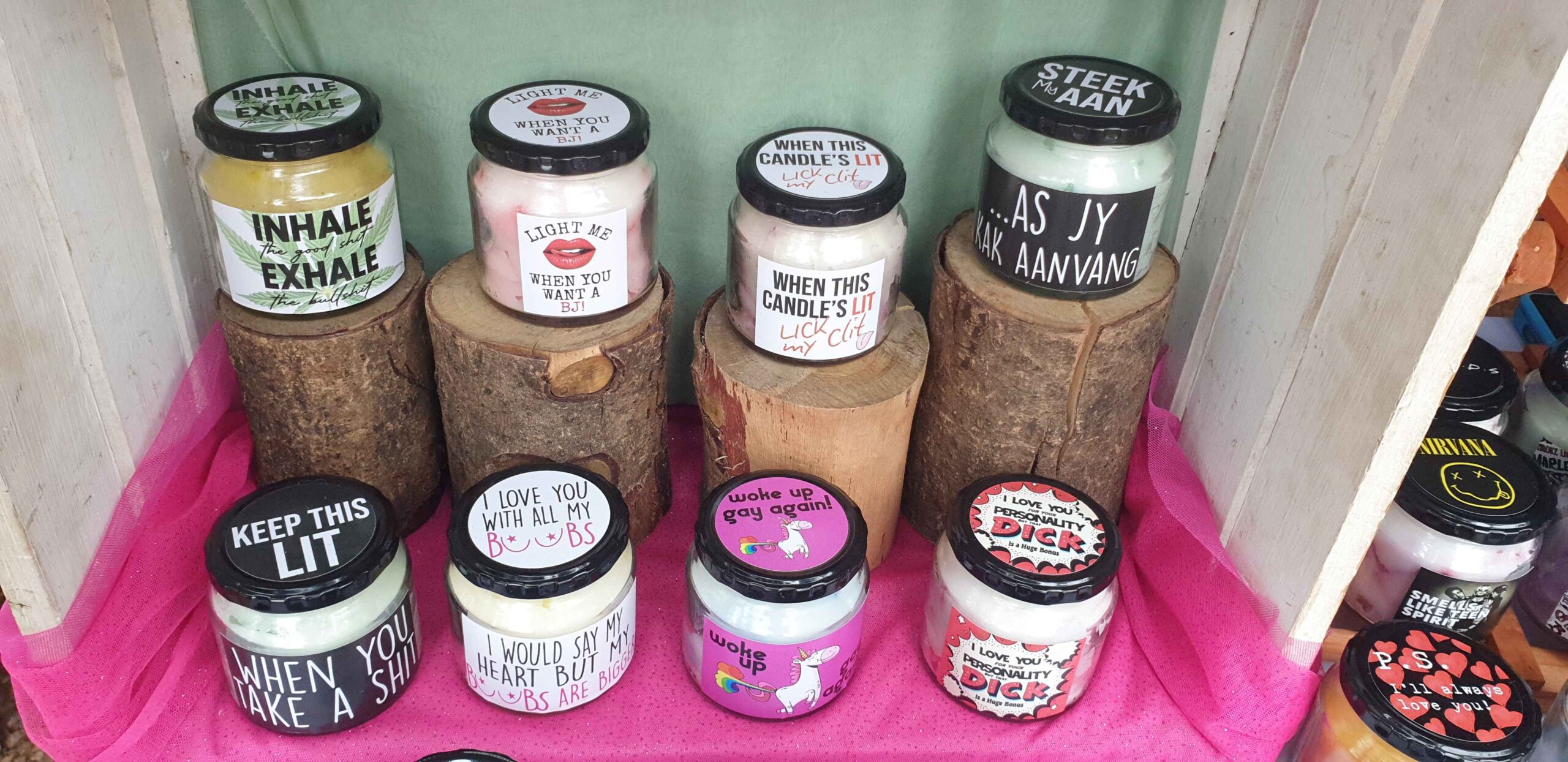 Hazel Food Market with Hand Poured Crafted Candles 3 Inside the naughty candle box, with all our naughty candles!